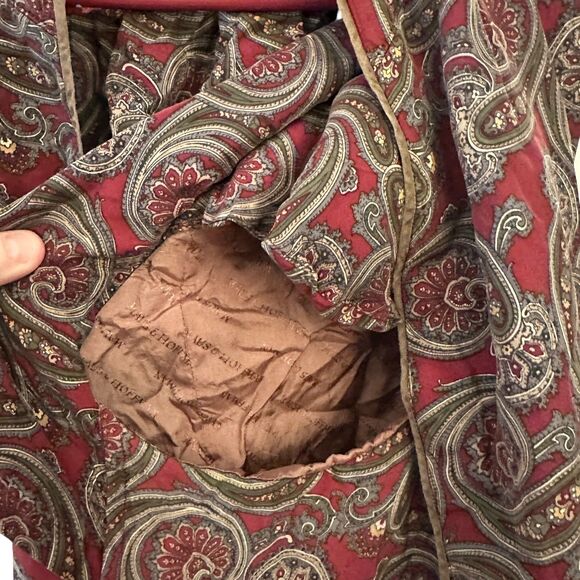Maus & Hoffman Red Paisley Silk Dress Robe Shoulder Pads Size L - Missing Belt - Picture 4 of 5